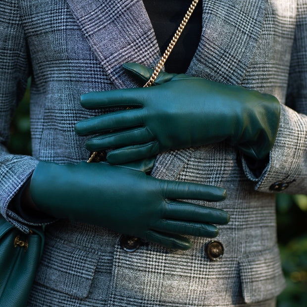 Marsala Olive Green Leather Gloves