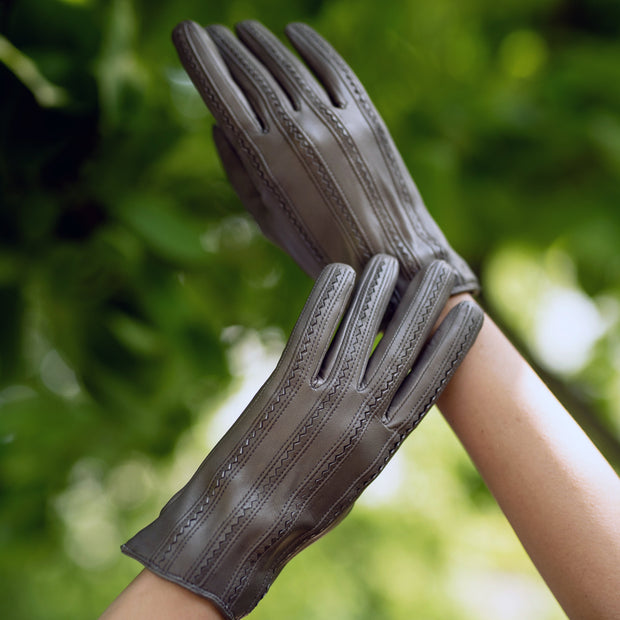 Pavia Light Grey Leather Gloves