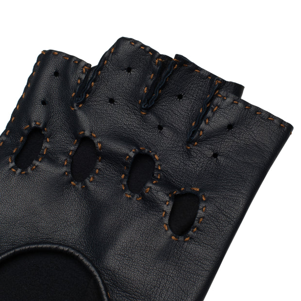 Rome Blue navy and Camel Leather Driving Gloves