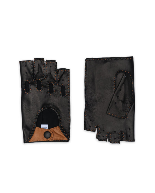 Rome BLACK and Camel Leather Driving Gloves