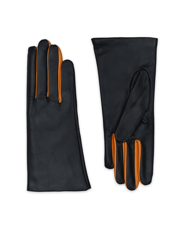 BARLETTE TOUCH BLACK AND OCRE LEATHER GLOVES