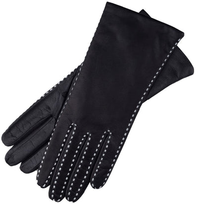 Foligno Black with White Leather Gloves
