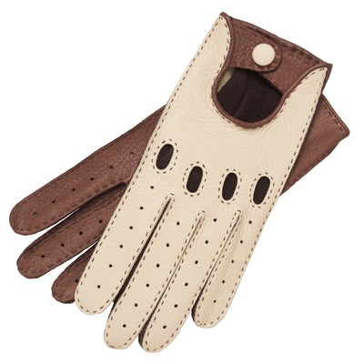 Rome Creme and Taupe deerskin driving gloves