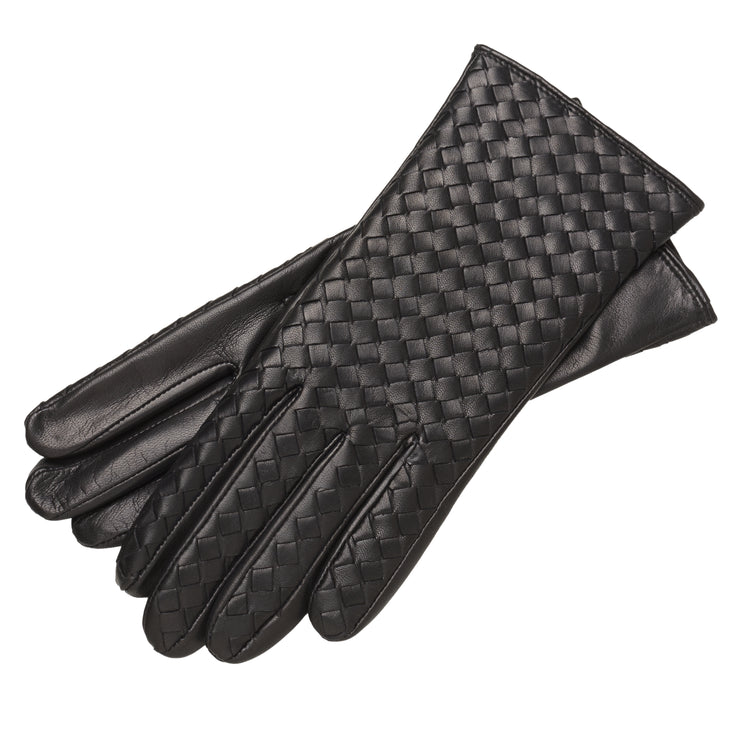 Intrecciato Black Leather Gloves