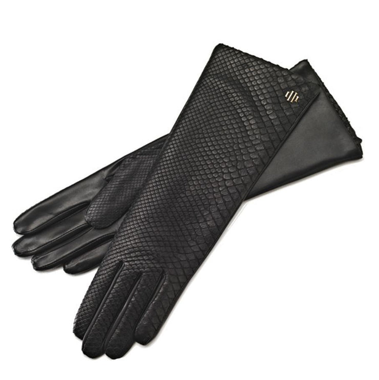 Anne Python Noir Leather Gloves