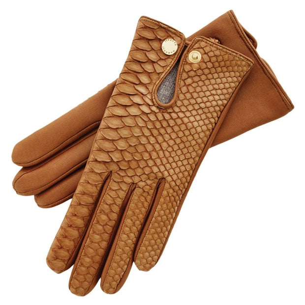Audrey Python Caramel Leather Gloves
