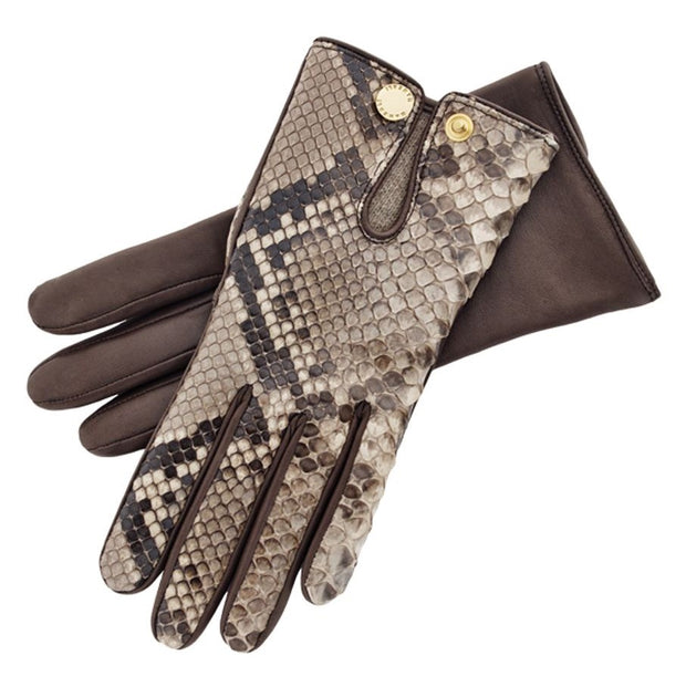 Audrey Python Marron Leather Gloves