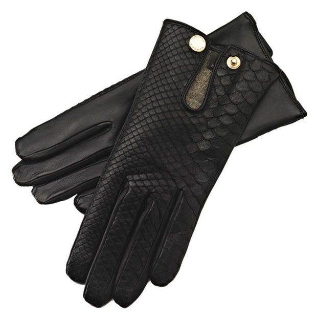 Audrey Python Noir Leather Gloves