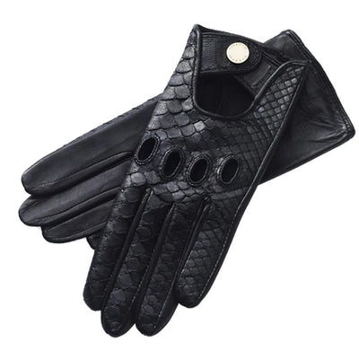 Charlotte Python Noir Leather Driving Gloves