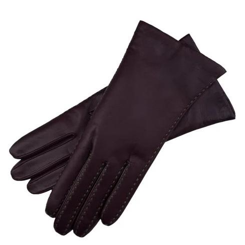 Foligno Aubergine with Green Leather Gloves