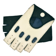Rome Creme and Blue Deerskin  Fingerless Driving Gloves